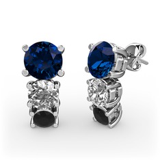 Scala Küpe - Lab safir, swarovski ve siyah zirkon 8 ayar beyaz altın küpe #1edhbdf