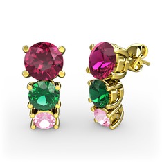 Rodolit garnet, yeşil kuvars ve pembe kuvars 8 ayar altın küpe