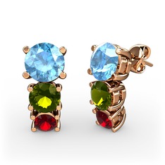 Scala Küpe - Akuamarin, peridot ve garnet 14 ayar rose altın küpe #1eqduos