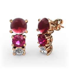 Scala Küpe - Kök yakut, rodolit garnet ve beyaz zirkon 18 ayar rose altın küpe #1ez4e81