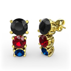 Scala Küpe - Siyah zirkon, garnet ve lab safir 18 ayar altın küpe #1ezxd0q