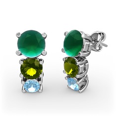 Scala Küpe - Kök zümrüt, peridot ve akuamarin 8 ayar beyaz altın küpe #1f65d98