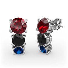 Garnet, siyah zirkon ve lab safir 18 ayar beyaz altın küpe