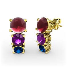 Scala Küpe - Kök yakut, ametist ve lab safir 14 ayar altın küpe #1fufwr2