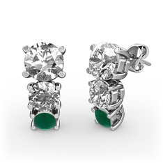 Beyaz zirkon, swarovski ve kök zümrüt 8 ayar beyaz altın küpe