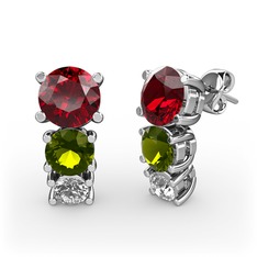 Garnet, peridot ve pırlanta 8 ayar beyaz altın küpe (0.22 karat)