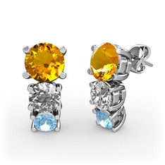 Scala Küpe - Sitrin, beyaz zirkon ve akuamarin 8 ayar beyaz altın küpe #1gbe6sw