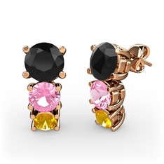 Scala Küpe - Siyah zirkon, pembe kuvars ve sitrin 18 ayar rose altın küpe #1gcmr49