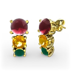Scala Küpe - Kök yakut, sitrin ve kök zümrüt 8 ayar altın küpe #1gio723