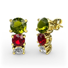 Peridot, garnet ve swarovski 925 ayar altın kaplama gümüş küpe