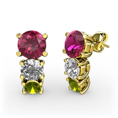 Scala Küpe - Rodolit garnet, swarovski ve peridot 14 ayar altın küpe #1gj43zz