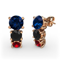 Scala Küpe - Lab safir, siyah zirkon ve garnet 18 ayar rose altın küpe #1gope6y