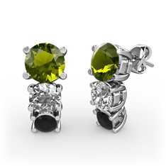 Scala Küpe - Peridot, swarovski ve siyah zirkon 14 ayar beyaz altın küpe #1gr5j1l