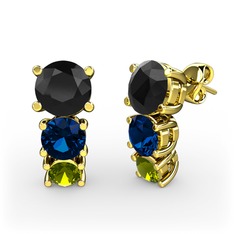 Scala Küpe - Siyah zirkon, lab safir ve peridot 8 ayar altın küpe #1gsw3iw