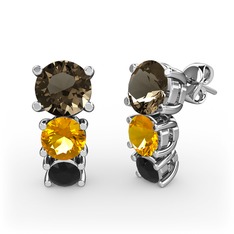 Scala Küpe - Dumanlı kuvars, sitrin ve siyah zirkon 14 ayar beyaz altın küpe #1h0g7b7