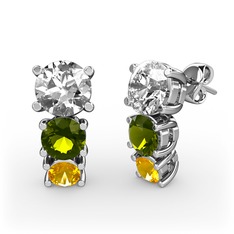 Swarovski, peridot ve sitrin 8 ayar beyaz altın küpe