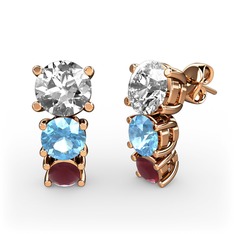 Scala Küpe - Swarovski, akuamarin ve kök yakut 18 ayar rose altın küpe #1hd16ia