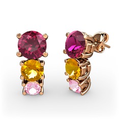 Scala Küpe - Rodolit garnet, sitrin ve pembe kuvars 18 ayar rose altın küpe #1hdd2y0