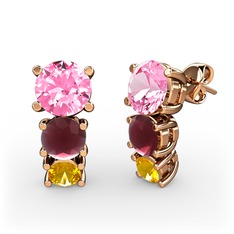 Scala Küpe - Pembe kuvars, kök yakut ve sitrin 14 ayar rose altın küpe #1hg2civ