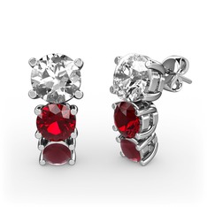 Scala Küpe - Swarovski, garnet ve kök yakut 18 ayar beyaz altın küpe #1hjupt0