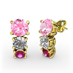 Scala Küpe - Pembe kuvars, pırlanta ve rodolit garnet 18 ayar altın küpe (0.48 karat) #1hk63dz