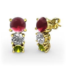 Scala Küpe - Kök yakut, pırlanta ve peridot 14 ayar altın küpe (0.48 karat) #1hlfbrq