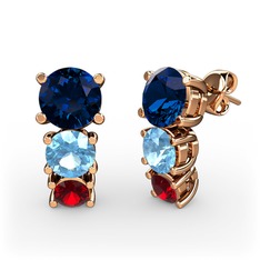 Scala Küpe - Lab safir, akuamarin ve garnet 8 ayar rose altın küpe #1hp2a4c