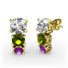 Scala Küpe - Pırlanta, peridot ve ametist 925 ayar altın kaplama gümüş küpe (1 karat) #1hqz2gf