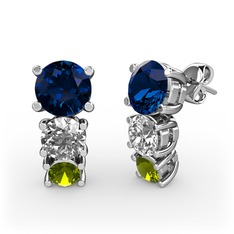 Scala Küpe - Lab safir, pırlanta ve peridot 14 ayar beyaz altın küpe (0.48 karat) #1htn8eo