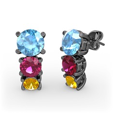 Scala Küpe - Akuamarin, rodolit garnet ve sitrin 925 ayar siyah rodyum kaplama gümüş küpe #1i0n4d2