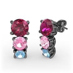 Scala Küpe - Rodolit garnet, pembe kuvars ve akuamarin 925 ayar siyah rodyum kaplama gümüş küpe #1i4u07r
