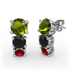 Scala Küpe - Peridot, siyah zirkon ve garnet 8 ayar beyaz altın küpe #1i92js0