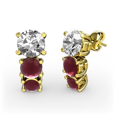Swarovski ve kök yakut 14 ayar altın küpe