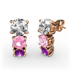 Scala Küpe - Swarovski, pembe kuvars ve ametist 14 ayar rose altın küpe #1idhp5e
