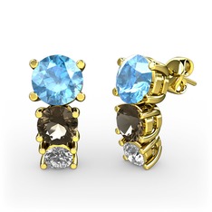 Akuamarin, dumanlı kuvars ve swarovski 8 ayar altın küpe