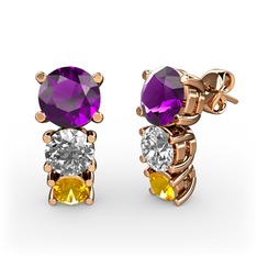 Scala Küpe - Ametist, swarovski ve sitrin 18 ayar rose altın küpe #1iz5e5k