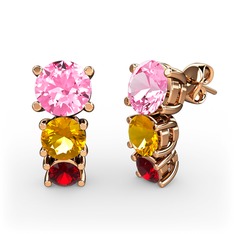 Pembe kuvars, sitrin ve garnet 18 ayar rose altın küpe