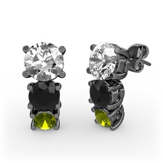 Scala Küpe - Swarovski, siyah zirkon ve peridot 925 ayar siyah rodyum kaplama gümüş küpe #1j9uegt