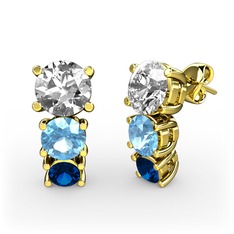 Scala Küpe - Swarovski, akuamarin ve lab safir 14 ayar altın küpe #1jnhf0c