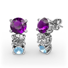 Scala Küpe - Ametist, swarovski ve akuamarin 14 ayar beyaz altın küpe #1jowsz6