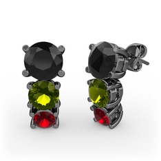 Scala Küpe - Siyah zirkon, peridot ve garnet 925 ayar siyah rodyum kaplama gümüş küpe #1jq6cjt