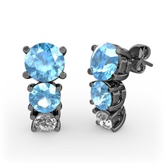 Scala Küpe - Akuamarin ve beyaz zirkon 925 ayar siyah rodyum kaplama gümüş küpe #1jqaql4