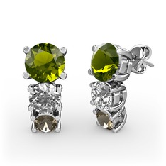 Peridot, swarovski ve dumanlı kuvars 8 ayar beyaz altın küpe