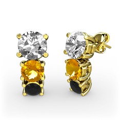 Scala Küpe - Swarovski, sitrin ve siyah zirkon 14 ayar altın küpe #1jxyhn9
