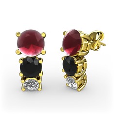 Scala Küpe - Kök yakut, siyah zirkon ve pırlanta 925 ayar altın kaplama gümüş küpe (0.22 karat) #1jz7kub