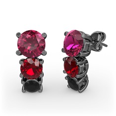 Rodolit garnet, garnet ve siyah zirkon 925 ayar siyah rodyum kaplama gümüş küpe