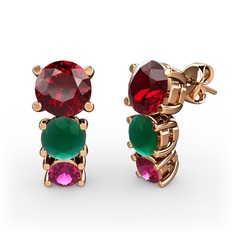 Garnet, kök zümrüt ve rodolit garnet 8 ayar rose altın küpe