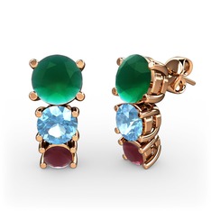 Scala Küpe - Kök zümrüt, akuamarin ve kök yakut 8 ayar rose altın küpe #1kw3rk9