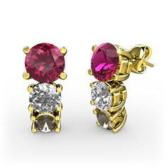 Scala Küpe - Rodolit garnet, swarovski ve dumanlı kuvars 14 ayar altın küpe #1kxxwog