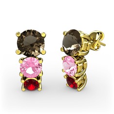 Scala Küpe - Dumanlı kuvars, pembe kuvars ve garnet 14 ayar altın küpe #1l1x2qc